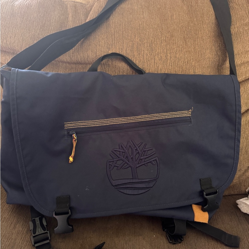 Timberland Blue Messenger Bag with Leather Accents